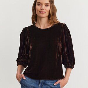 Garnet Hill Velvet Boxy Top 3/4 Balloon Sleeve Size M Purple